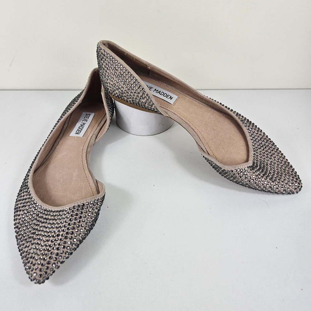 Steve Madden Elizza Womens 6.5 Pewter Rhinestone Pointed Toe D'Orsay Flats